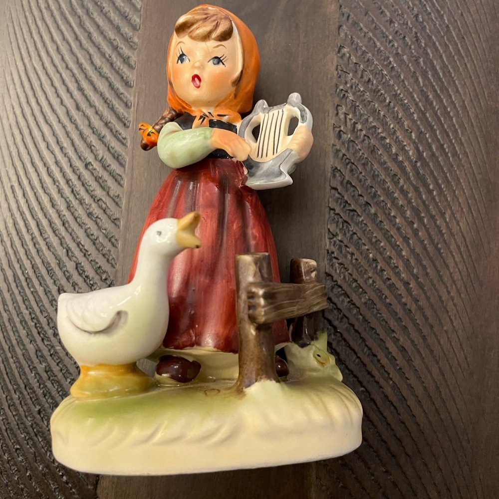 Erich Stauffer Bavarian Girl with harp and goose | Hummel Style